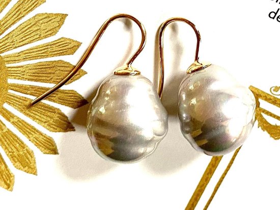 Boucles d'oreilles perles baroques gris / or