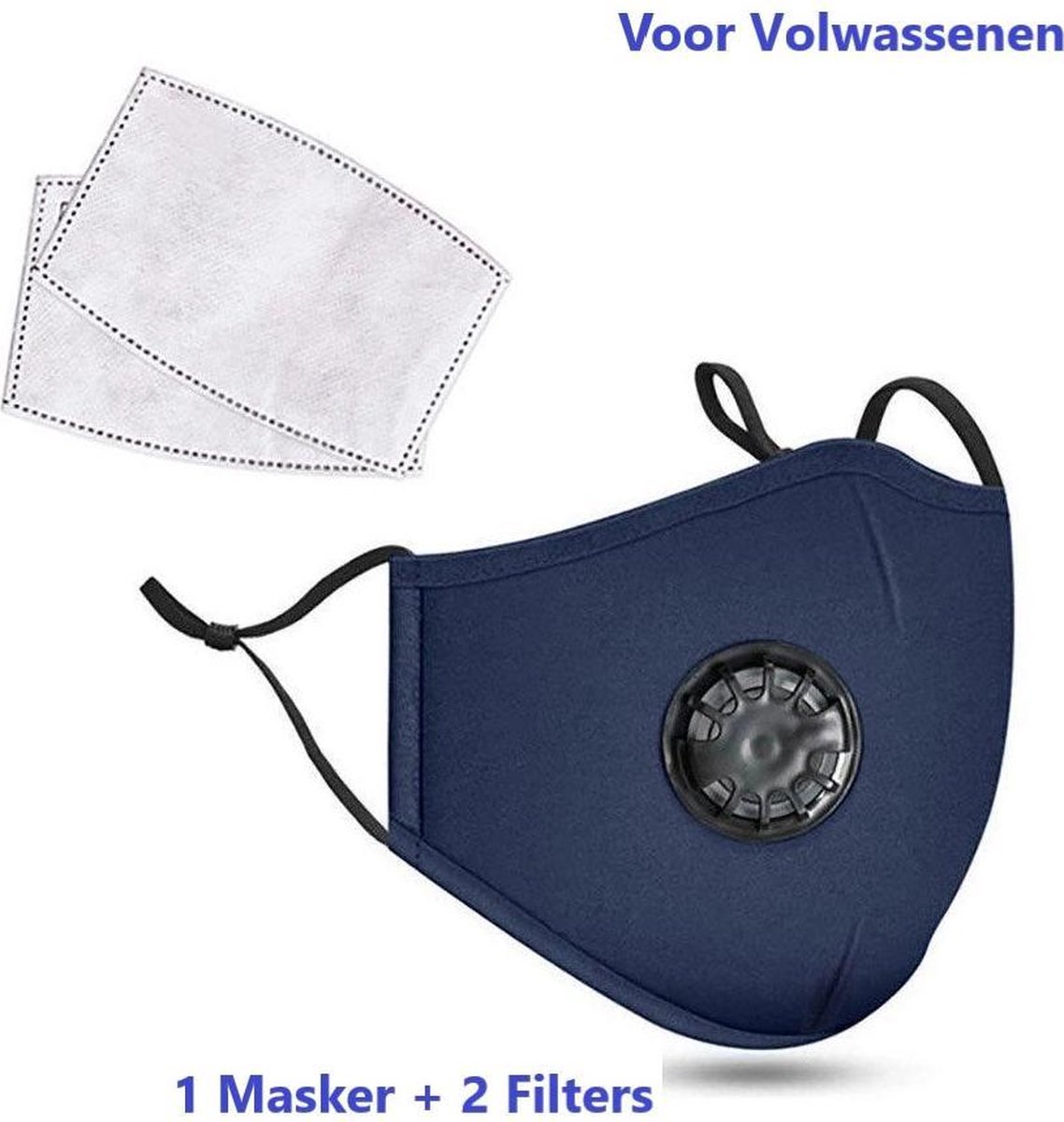 Mondkapje - Mondkapje met ademhalings filter - Donker Blauw - Navy - Wasbaar - Herbruikbaar - Adembescherming - 2 Gratis Filters - Merkloos