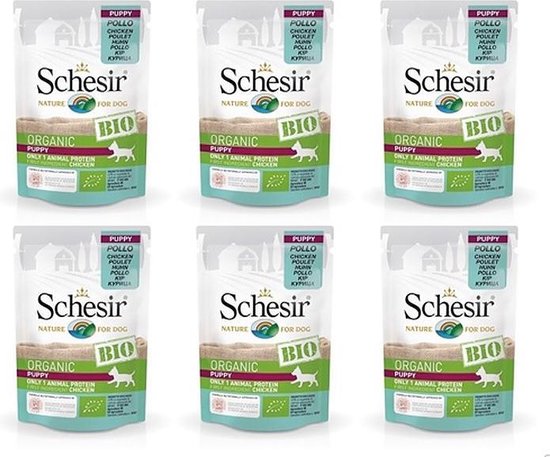 Bio Pouch Paté voor Puppy's - Schesir - Bio - Hondenvoer - Kip - 6 x 85 Gram