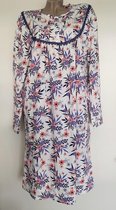 Dames nachthemd lange mouw warm gevoerd met bloemenprint XL 42-46 wit/donkerblauw