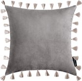 Lucy’s Living Luxe sierkussenhoes Velvet FRINGE - grijs - 45 x 45 cm - kussen - kussens - fluweel - wonen - interieur