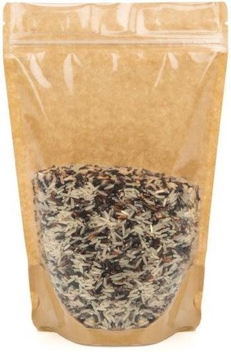 Stazakken Kraft 14,9x8,9x23,2cm met Venster | 312 gram (100 stuks) | Doypacks | Stand up pouches