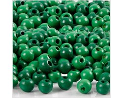 Houten Kralen, d 5 mm, gatgrootte 1,5 mm, ca. 150 stuk, groen, 6 gr