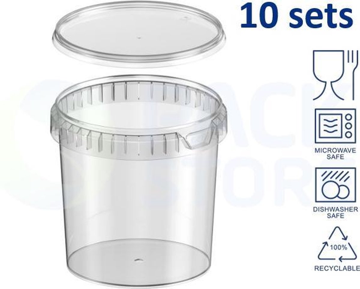 10 x plastic bakjes met deksel - 1200 ml - ø133mm - vershoudbakjes - meal prep bakjes - transparant - geschikt voor diepvries, magnetron en vaatwasser - Nederlandse producent