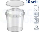 Récipients en plastique ronds ø133mm (1200 ml) - 10 pièces - Transparent avec couvercle
