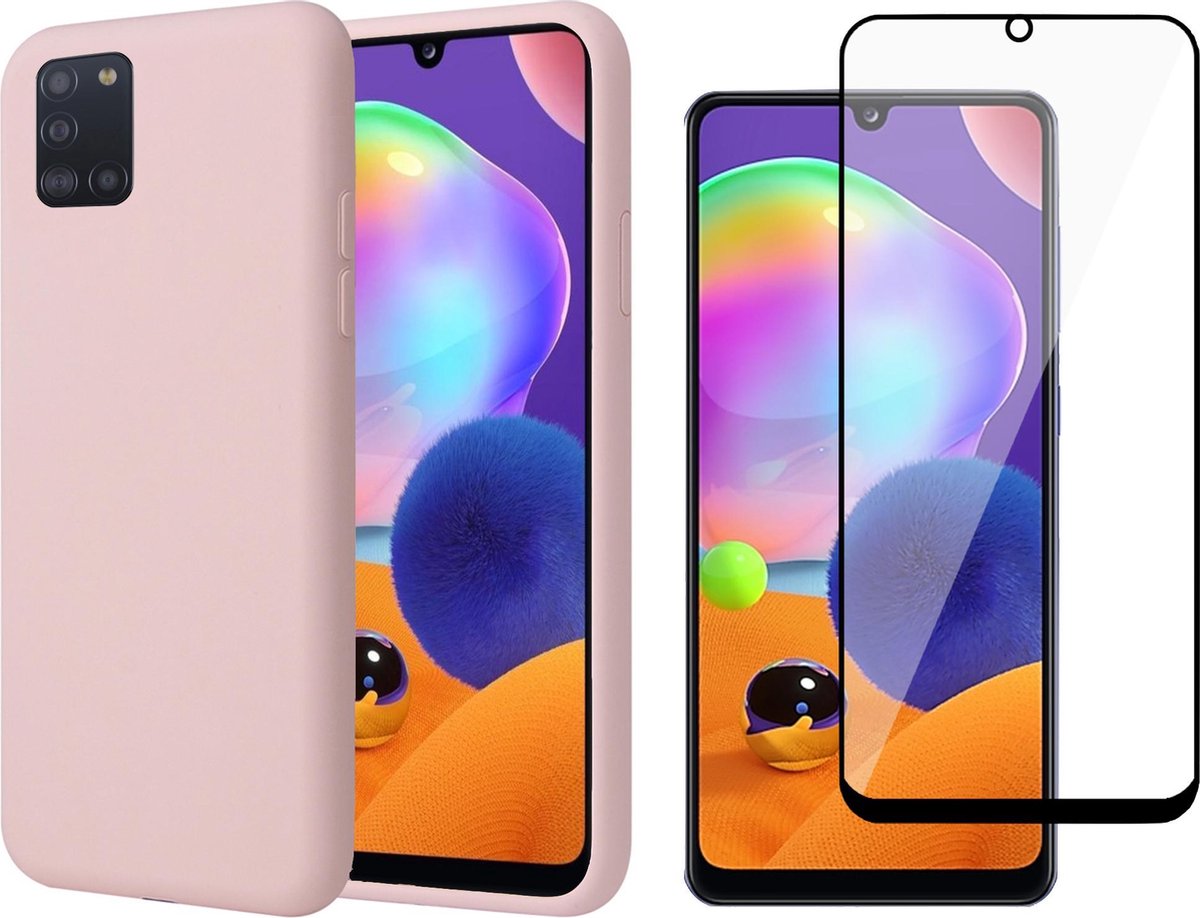 Hoesje geschikt voor Samsung A31 - Siliconen Case Roze + Screen Protector Full