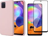 Samsung A31 Hoesje en Samsung A31 Screenprotector - Samsung Galaxy A31 Hoesje Liquid Siliconen Case Roze + Screen Protector Full