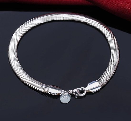 Zilver Kleurige Flat Link Armband - Platte Slangen Schakels - Super Soepel - Schakelarmband - Armbanden Heren Dames - Armband Heren - Cadeau voor Man - Mannen Cadeautjes
