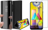 Hoesje geschikt voor Samsung Galaxy M31 - Screen Protector GlassGuard - Book Case Spiegel Zwart & Screenprotector