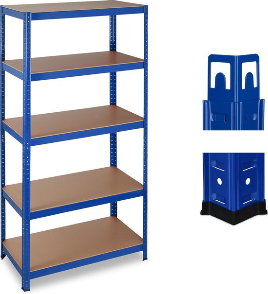 hetzelfde Gezicht omhoog partner Relaxdays stellingkast blauw - opbergrek 5 etages - rek voor garage -  metaal - MDF | bol.com