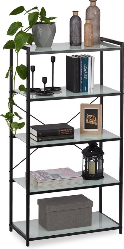 relaxdays boekenkast glas - staand rek metaal - badkamerrek - boekenrek - keuken - 5 bol.com
