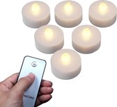 LED theelicht kaarsen set van 6 stuks met afstandsbediening | LED kaars inclusief batterijen | Waxinelichtjes met warmwit / geel kaarslicht | Uniforme maat past in elke houder | Ve