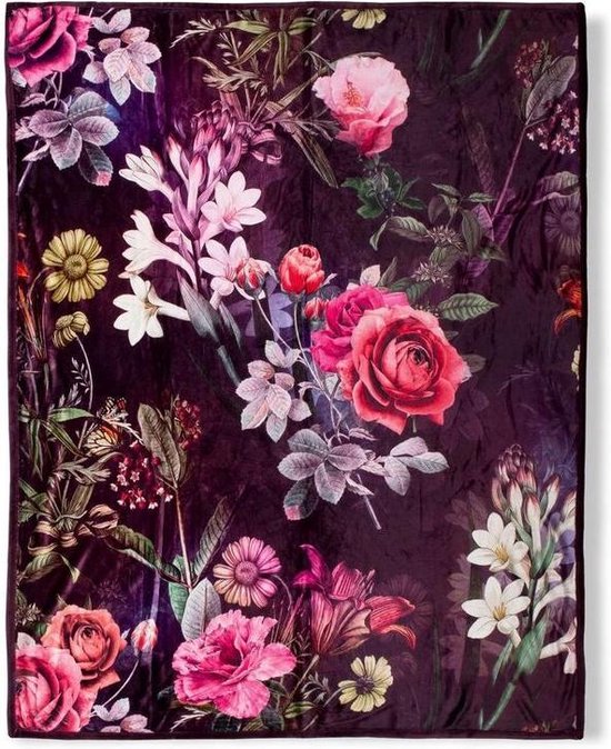 Heerlijk Zachte En Trendy Plaid Flowers Bordeaux | 130x160 | Multifunctioneel (Decoratie, Woondeken Of Sprei) | Teddy Stof