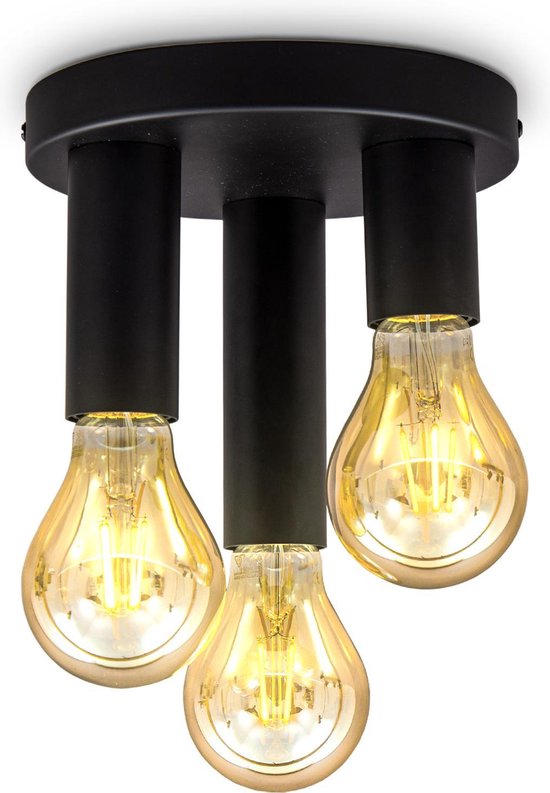 B.K.Licht - Plafondlamp - plafondspots met 3 lichtpunten - zwarte spotjes - draaibar - kantelbaar - opbouwspots - industrieel - plafoniere - excl. E27