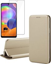 Samsung A31 Hoesje en Samsung A31 Screenprotector - Samsung Galaxy A31 Hoesje Book Case Slim Wallet Goud + Screen Protector