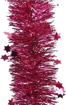 3x Kerstslingers glitter sterren bessen roze 10 cm breed x 270 cm - Guirlande folie lametta - Bessen roze kerstboom versieringen