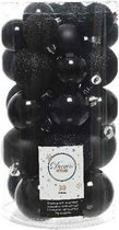 60x Zwarte kunststof kerstballen 4 - 5 - 6 cm - Mat/glans/glitter - Onbreekbare plastic kerstballen - Kerstboomversiering zwart
