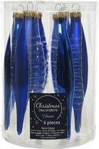 18x Kobalt blauwe glazen pegels kerstballen 15 cm - Glans/mat - Kerstboomversiering ijspegels kobalt blauw