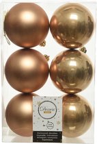 18x Camel bruine kunststof kerstballen 8 cm - Mat/glans - Onbreekbare plastic kerstballen - Kerstboomversiering camel bruin