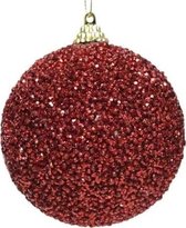 10x Kerst rode glitter/kralen kerstballen 8 cm kunststof - Onbreekbare kerstballen - Kerstboomversiering rood