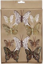 20x stuks Decoratie vlinders op clip bruin/goud - vlindertjes decoraties - Kerstboomversiering / woondecoratie / knutsel/hobby