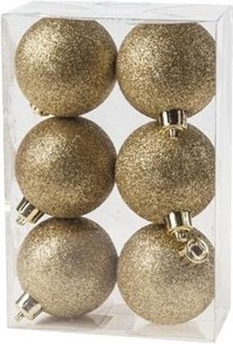 24x Gouden kunststof kerstballen 6 cm - Glitter - Onbreekbare plastic kerstballen - Kerstboomversiering goud