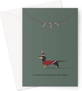 Hound & Herringbone - Black Dachshund Christmas Card - Black and Tan Dachshund Festive Greeting Card (10 pack)