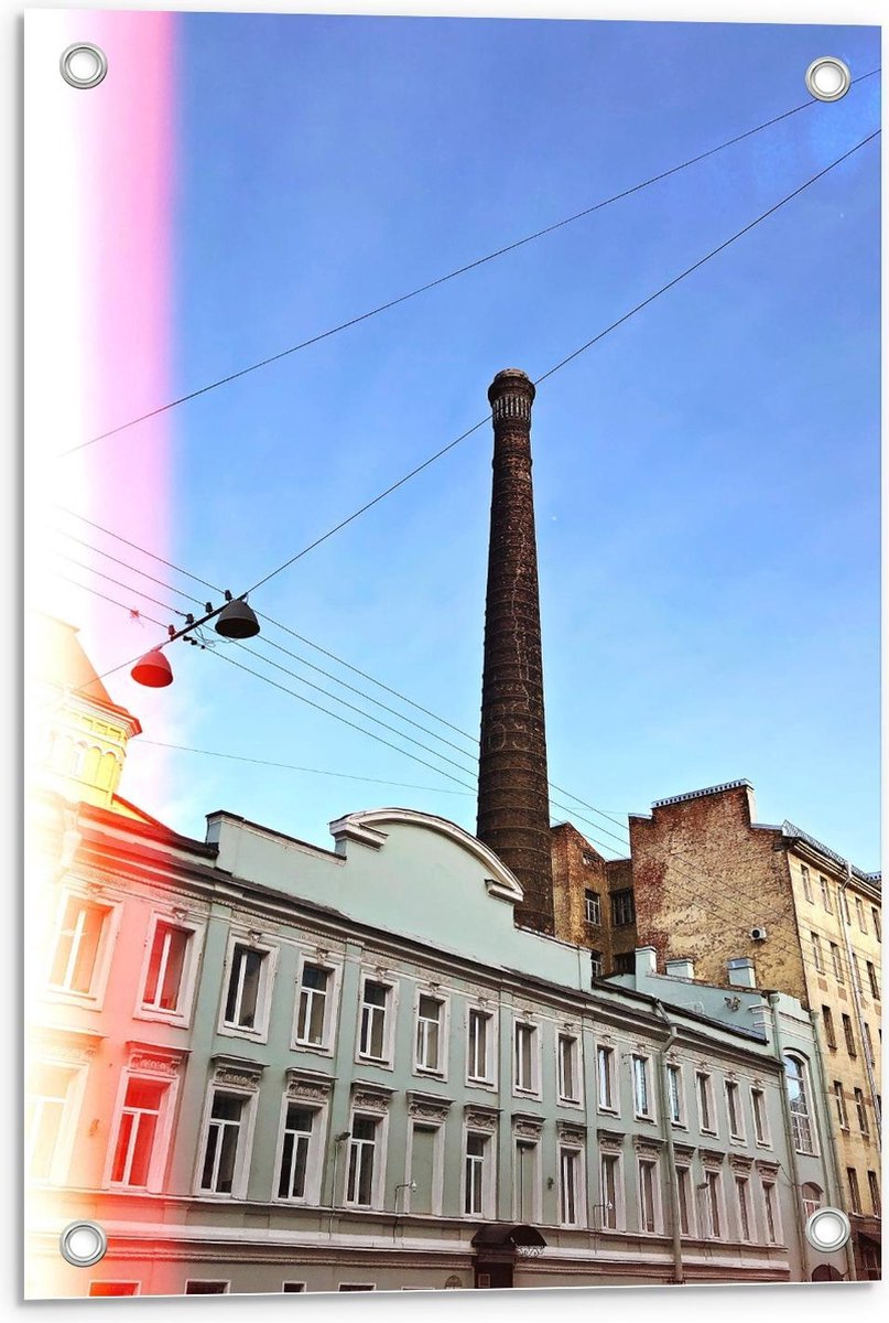 Tuinposter – Schoorsteen op Gebouw - 40x60cm Foto op Tuinposter (wanddecoratie voor buiten