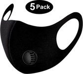 5 pack mondkapjes met adem ventiel filter Neopreen/Scuba zeer goede kwaliteit, niet medisch mondmasker,zwart.