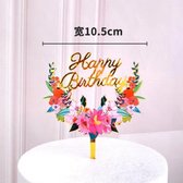 Taarttopper "Happy Birthday" bloemen | Versiering - Verjaardag
