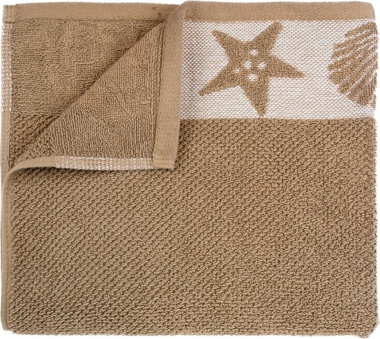 The One Towelling Badhanddoek zomer 60 x 110 cm Wit/Warm Taupe