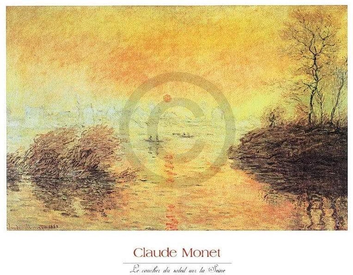 PGM Kunstdruk Claude Monet - Le coucher du soleil la Seine 70x50cm Divers