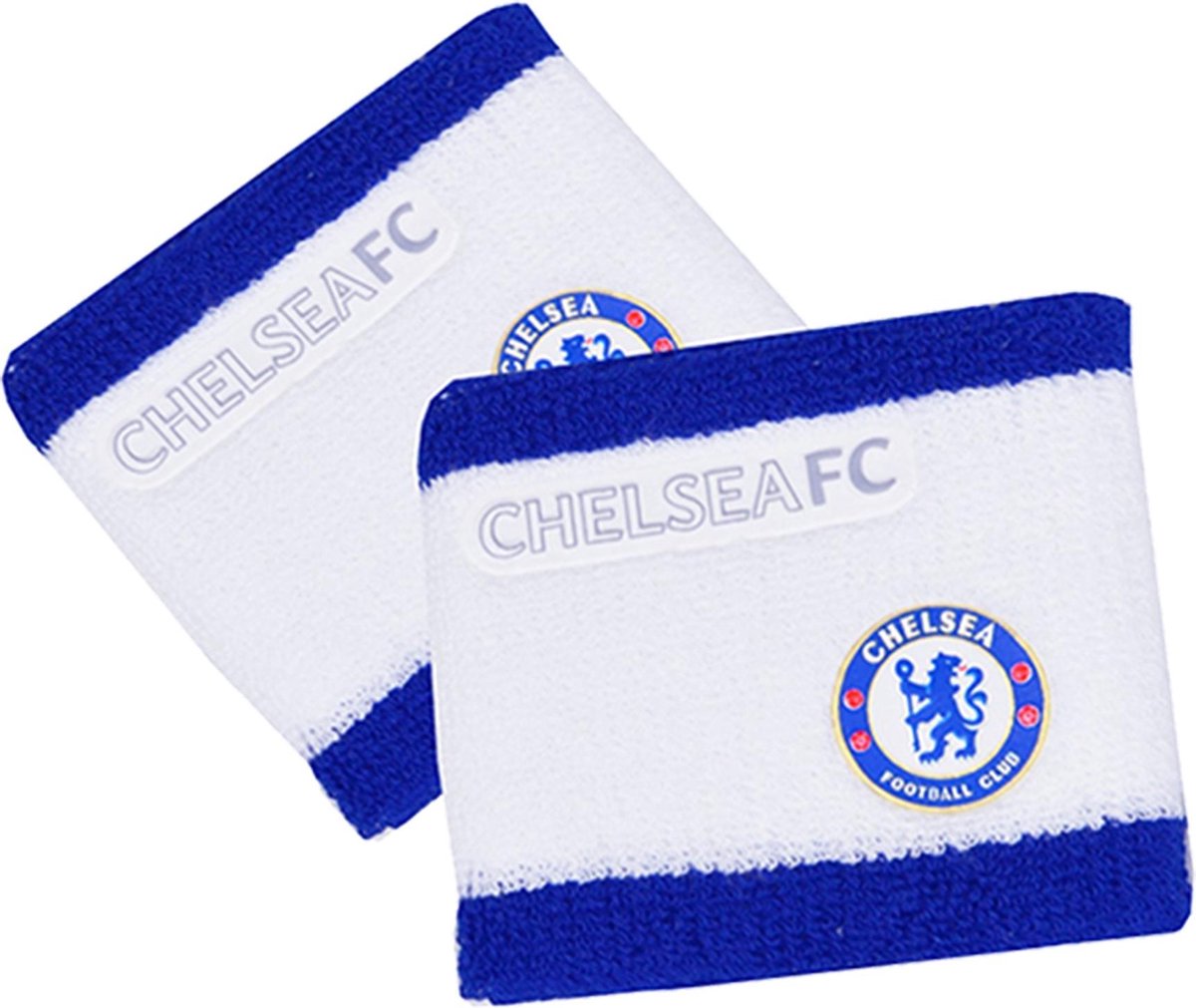 Chelsea FC Official 2 Tone Football Crest Sport Wristbands (Pack Of 2) (White/Blue)
