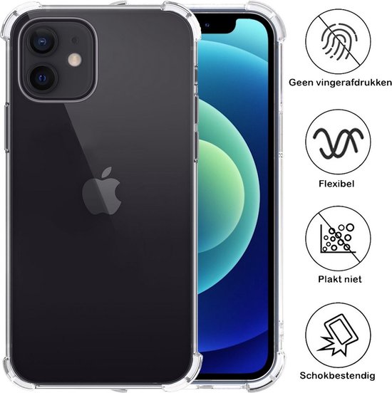 Coque pour iPhone 12, coque en Siliconen résistante aux chocs avec 2 films de protection d'écran – Coque pour iPhone 12, coque résistante aux chocs – Transparente