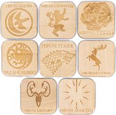 Onderzetters Glasonderzetters Hout Game of Thrones Gegraveerd Set 8 Stuks Onderleggers Glazen Kerstmis Vaderdag Moederdag Cadeau Verjaardag Gadget Bekers Uniek Origineel Handgemaak