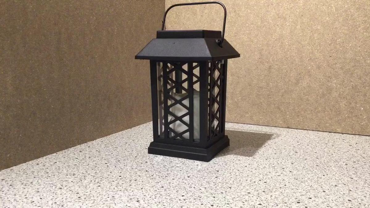Festive Lights Black Solar Lantern with LED Candle and Deceptively Real Flicker Effect, IP44 Waterproof