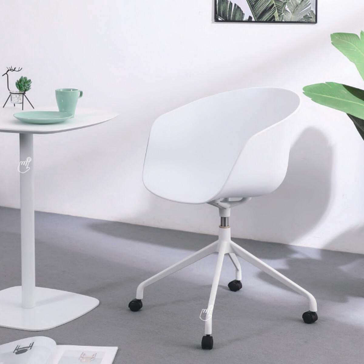 DS4U® Bay bureaustoel - design bureaustoel - kuipstoel - kunststof - met wieltjes - met armleuning - wit - draaibaar