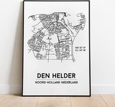 Den Helder city poster, A3 (30x40 cm) met lijst, plattegrond poster, woonplaatsposter, woonposter