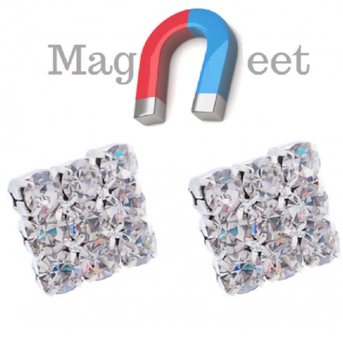 Magneet- strass -oorbellen-vierkant- 6 mm-Geen gaatje nodig- Dams- Heren-  Kinderen-... | bol.com