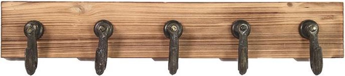Kapstok - 5 haaks - Metaal - Bruin - 60cm - Hout - Wand - Industrieel - Boltze
