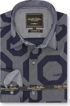 Heren Overhemd - Slim Fit - Regular Octagon - Blauw - Maat 3XL