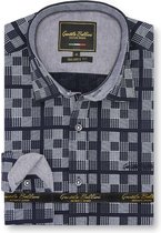 Heren Overhemd - Slim Fit - Chess Board - Blauw - Maat S