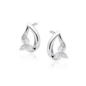 Joy|S - Zilveren elegante ovale druppel oorbellen met zirkonia bloem 10 x 15 mm - gehodineerd