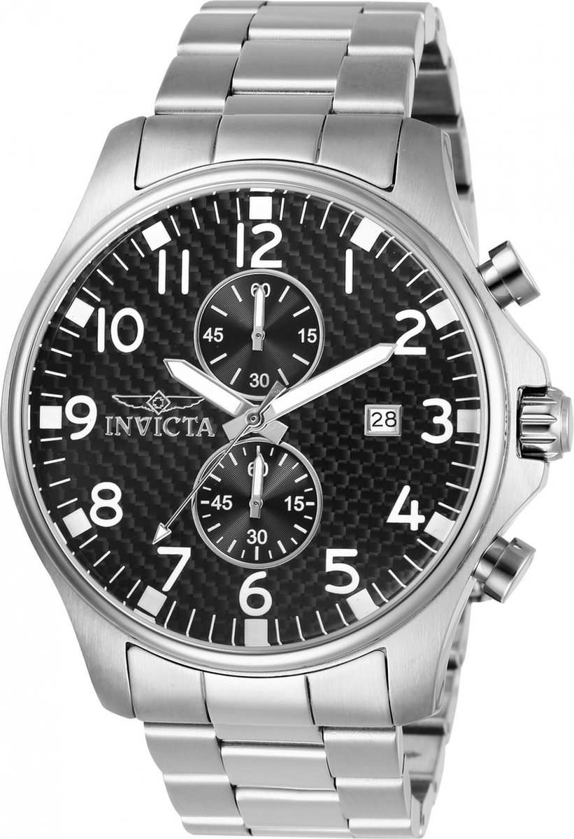 Invicta Specialty 0379 Heren Horloge - Waterdicht - Analoog - Quartz Uurwerk - Roestvrij Staal met zwarte Wijzerplaat - 48mm