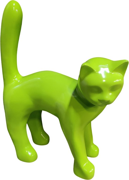 Polyester tuinbeeld kat, poes staart omhoog 45cm hoog voor binnen / buiten  Groen | bol.com