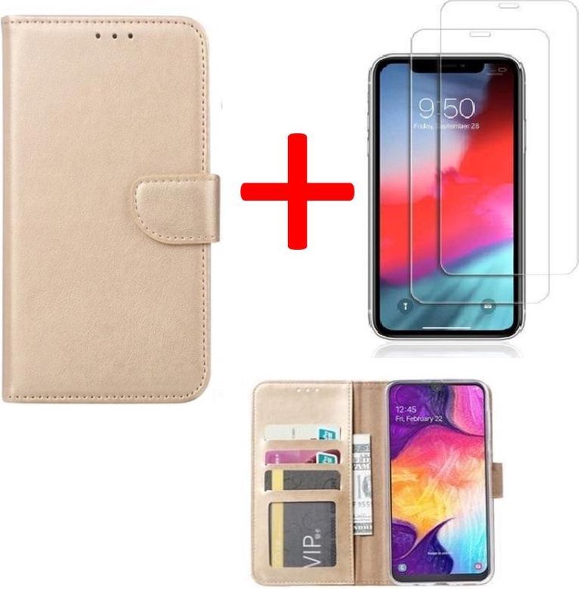 BixB iPhone X / XS hoesje - bookcase goud + tempered glas screenprotector