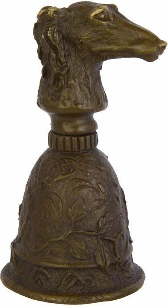 Tafelbel - Borzoi kop handgreep - brons - 9,8 cm hoog