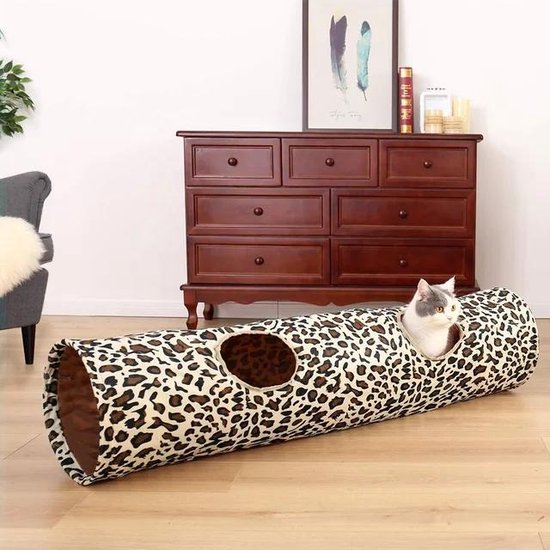Kattentunnel - Speeltunnel kat - Kattenspeelgoed- Kattenspeeltje- Katten tunnel - Kattenhuis - speelgoed kat - 130 x 30 - Leopard - Billy & Becky - Billy & Becky