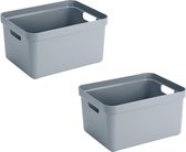 2x stuks blauw grijze opbergboxen/opbergdozen/opbergmanden kunststof - 32 liter - opbergen manden/dozen/bakken - opbergers