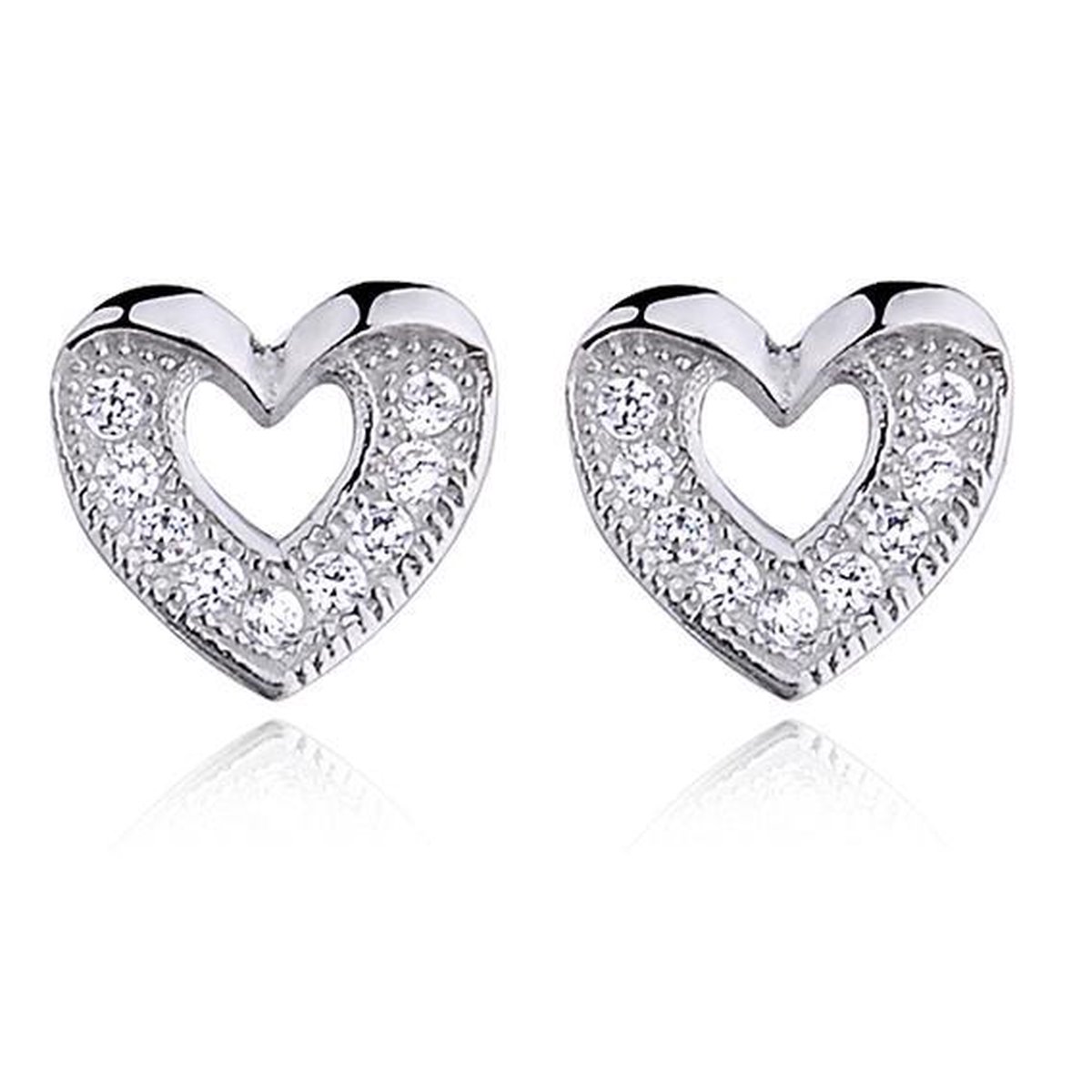 Joy|S - Zilveren oorbellen hart 8 x 9 mm - zirkonia - gehodineerd